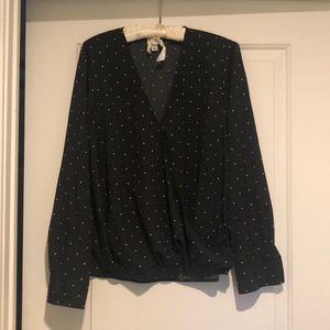 Polka dot wrap-front blouse